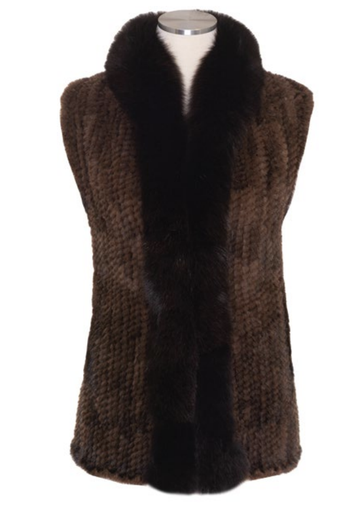 26” Knitted Mink Vest Fox Trim