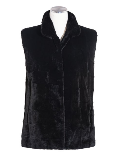 27” Sheared & Plucked Mink Section Vest, Natural Mink Collar Reversible to Taffeta